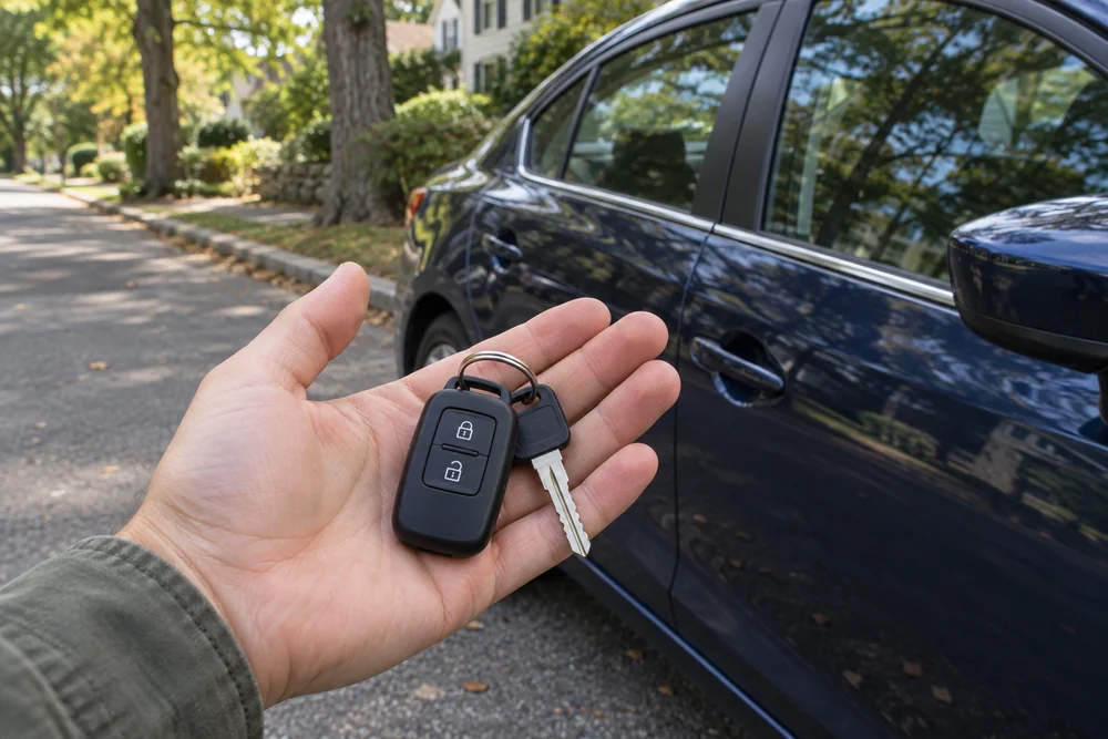 Vehicle key beside a parked car